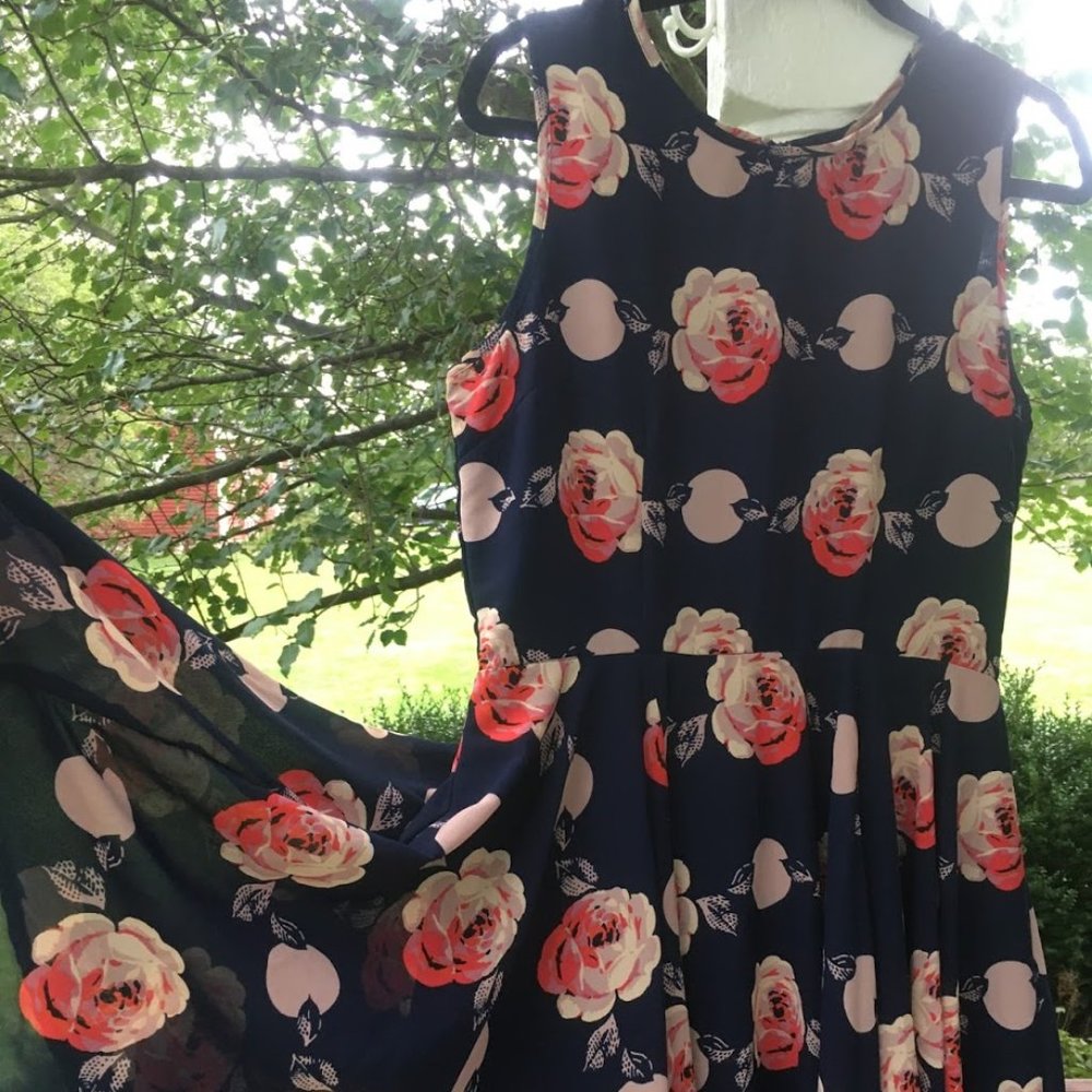 Navy/Pink Floral A-line Dress
